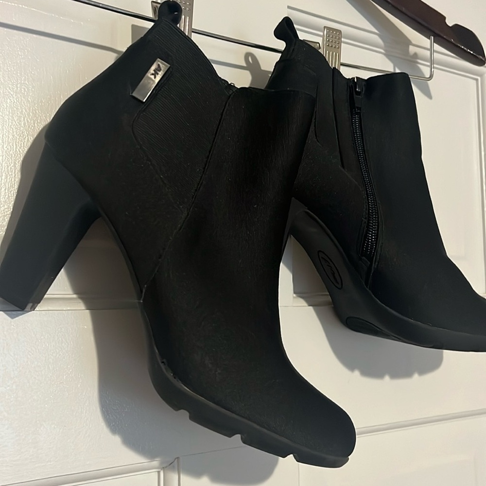 Anne Klein Sport 
Blk fabric ankle boots nc
3 inch heal